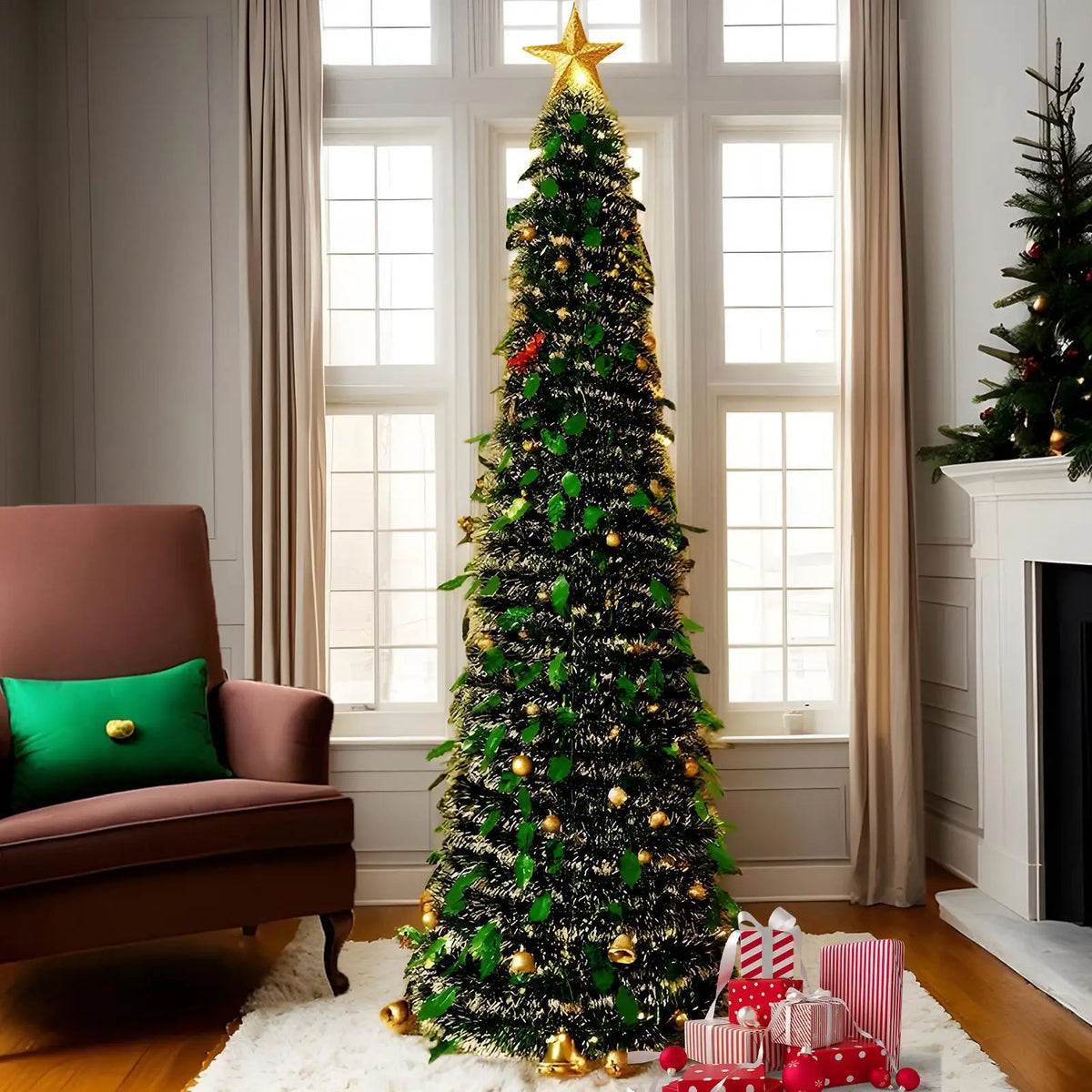 5 Ft Foldable Faux Christmas Tree – Indoor Winter Holiday Season Festival Ornament