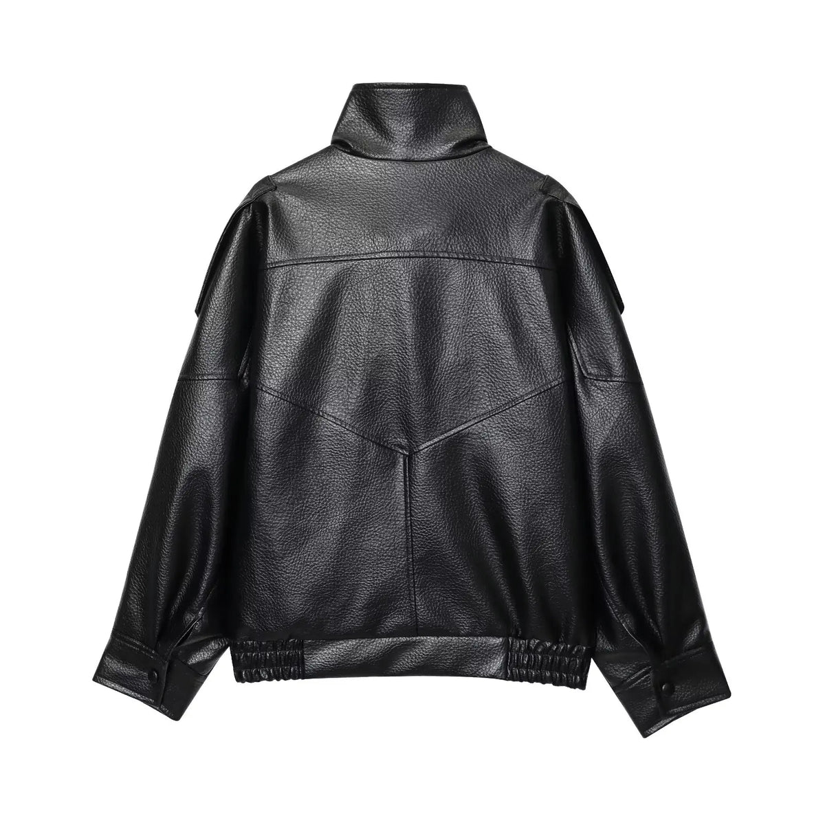 Women's Faux Leather Jacket-Long sleeve