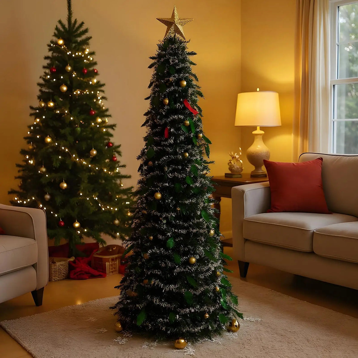 5 Ft Foldable Faux Christmas Tree – Indoor Winter Holiday Season Festival Ornament