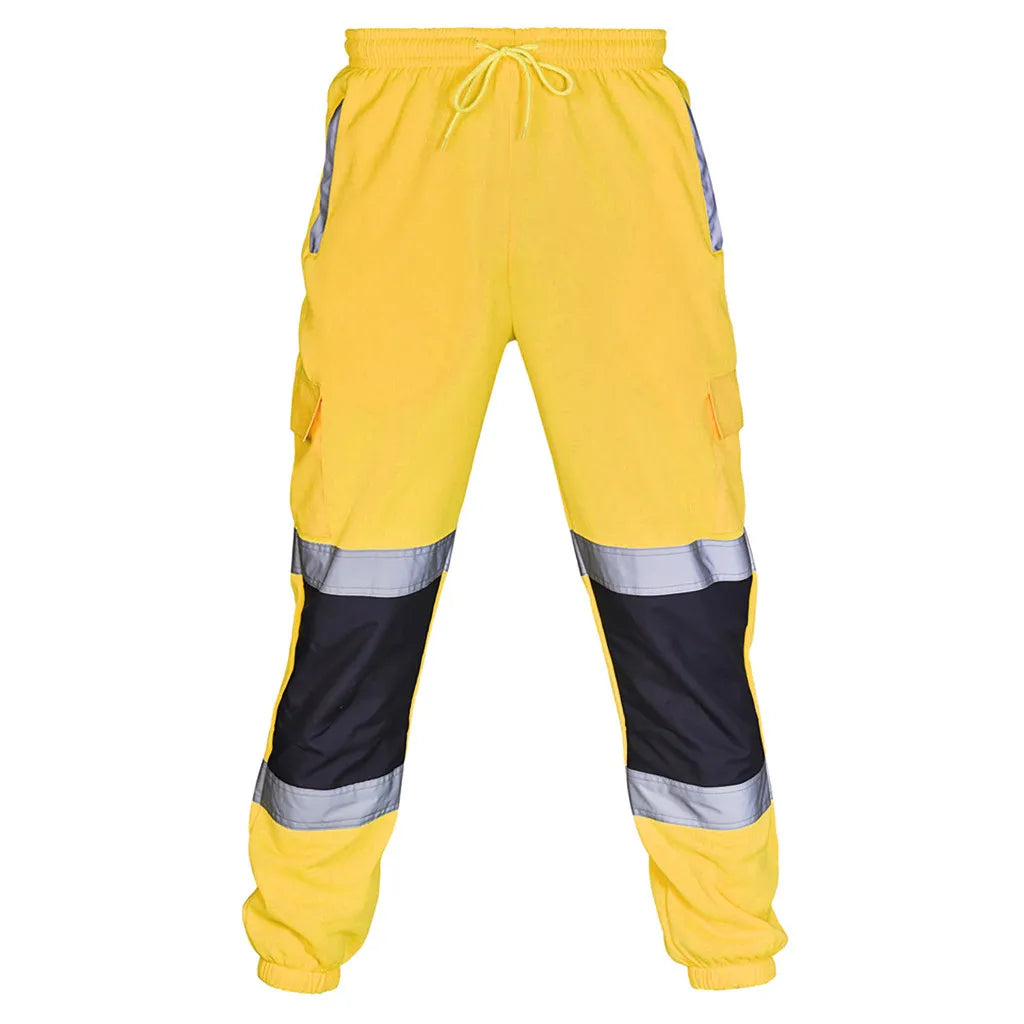 Men's Striped Reflective Safety Joggers – Patchwork Rain Trousers Workwear Pants