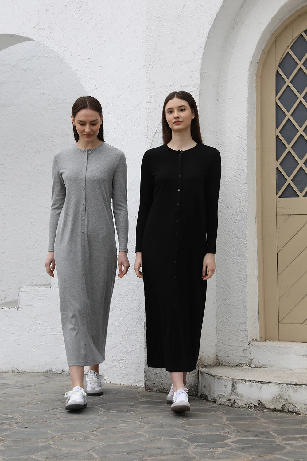 Women's Long Sleeve Ribbed Maxi Dress – Comfortable Elegant Lady Clothing