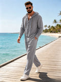 Men's 2- Piece Cotton Linen Beach set Hooded Shirt & Wide-Leg Drawstring Pants