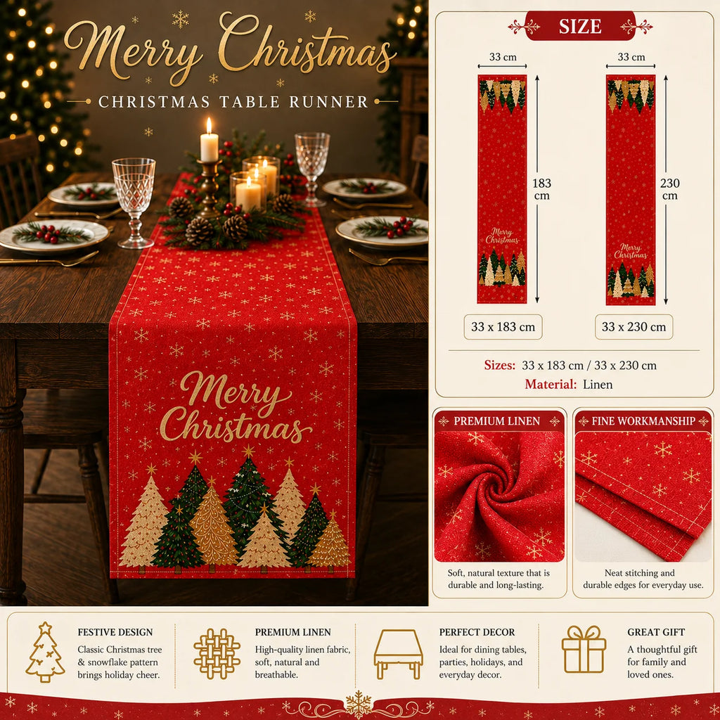 Christmas Tree Table Runner – Festive Winter Holiday Home Decoration