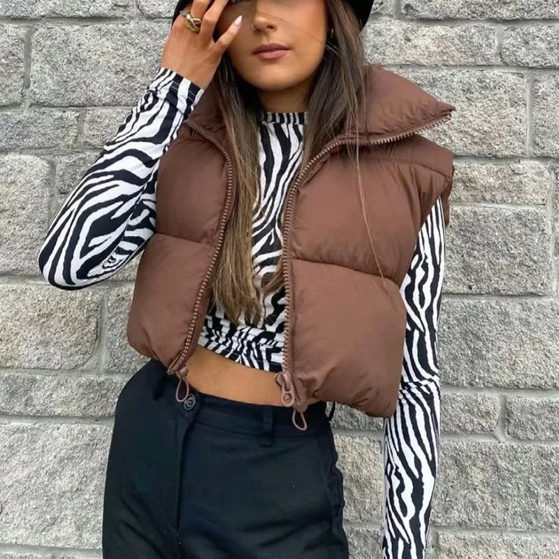 Women's Quilted Sleeveless Down Vest – Warm Cropped Winter Jacket