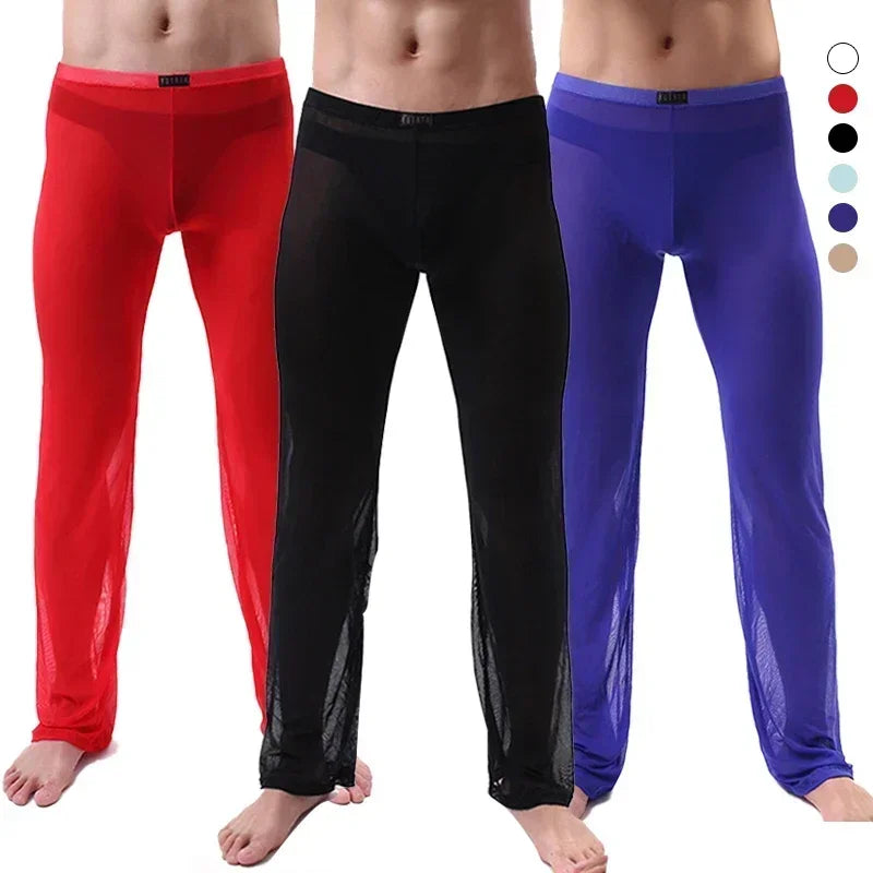 Men's Sheer Mesh See-Through Trousers – Sexy Transparent Gauze Sleepwear Bottoms