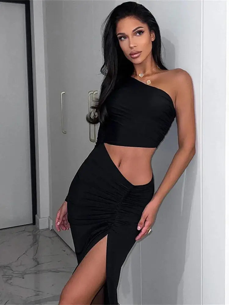 Women's One Shoulder Ruche Maxi Dress – Elegant Party Prom Gown