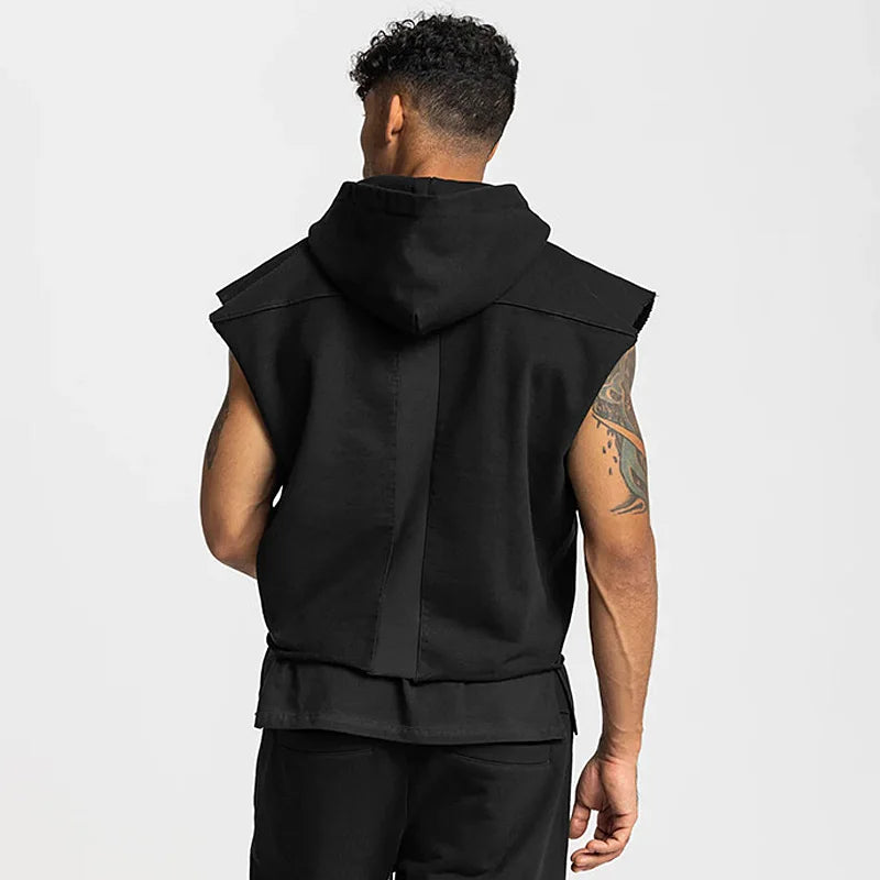 Men's Hooded Sleeveless Gym Tank Top – Cotton Bodybuilding Vest for Fitness & Workout (M–XXXL)