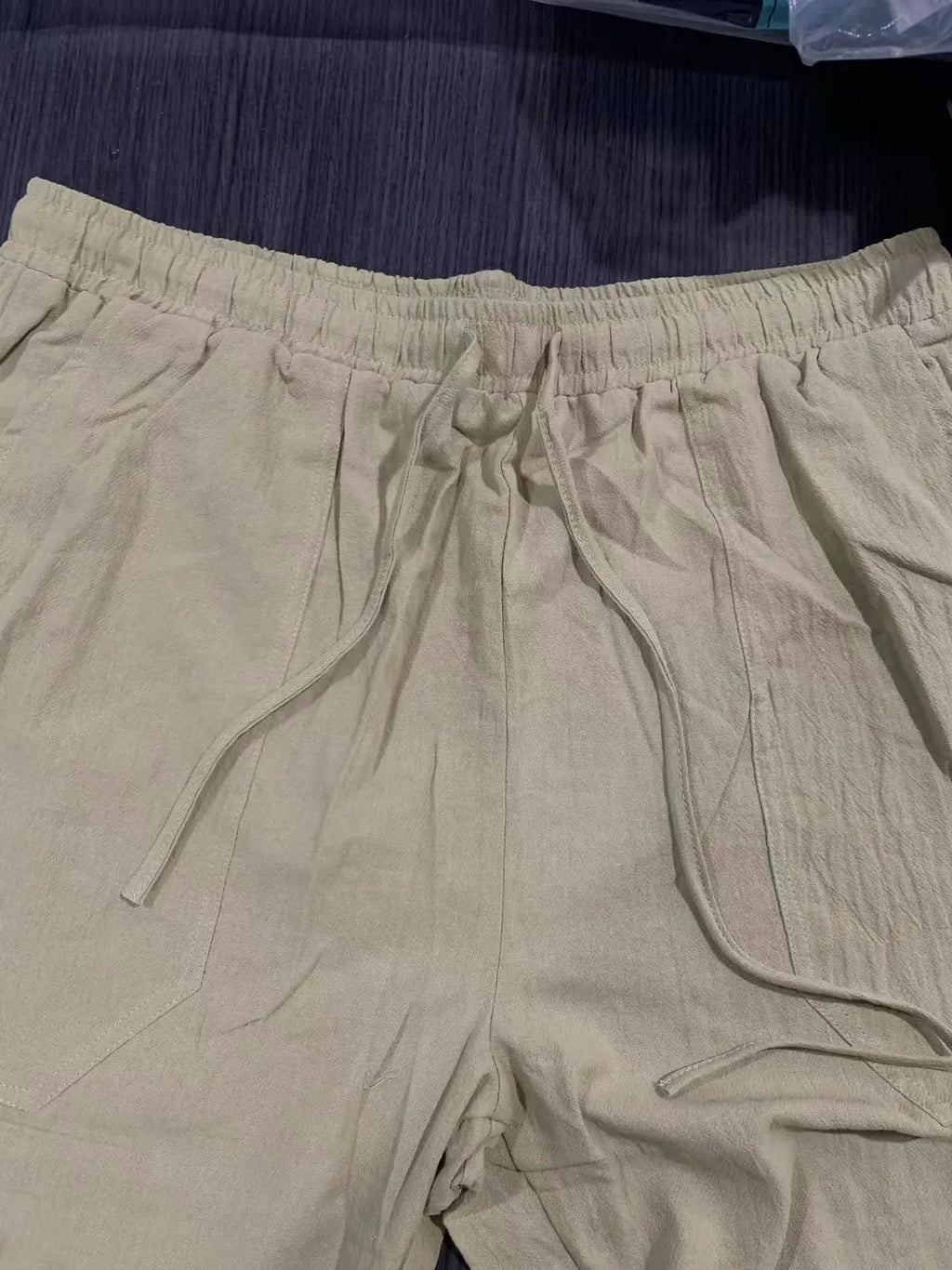 Men's Linen-Loose Straight Leg Cotton Linen Drawstring Trousers