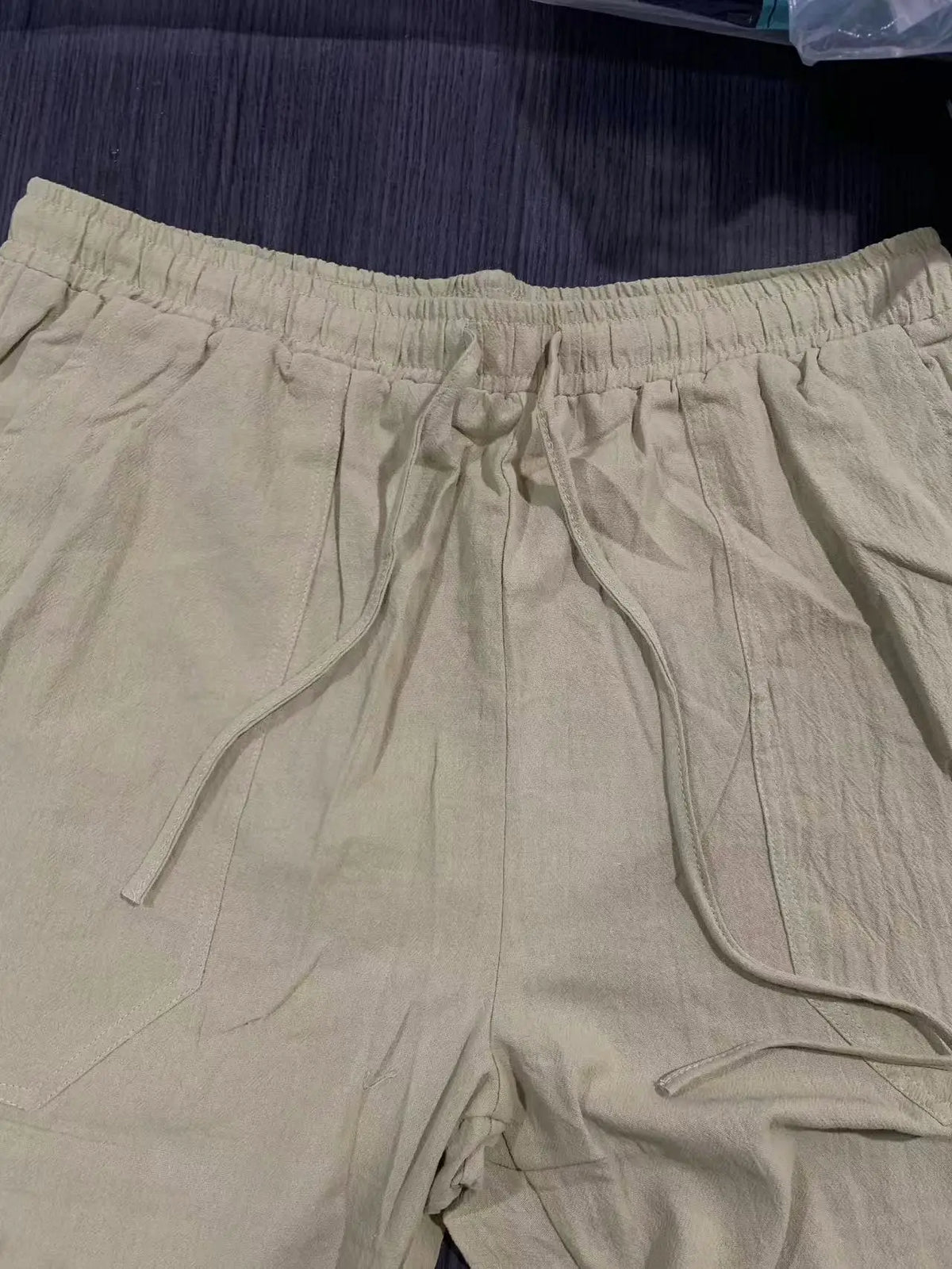 Men's Linen-Loose Straight Leg Cotton Linen Drawstring Trousers