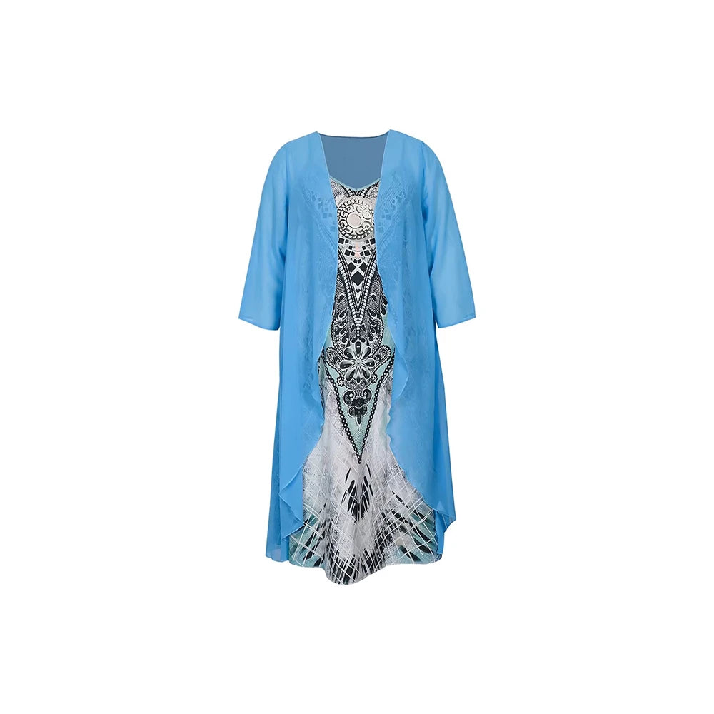 Women's Plus Size Graphic Printed Dress Set – Casual Open Front Outfit