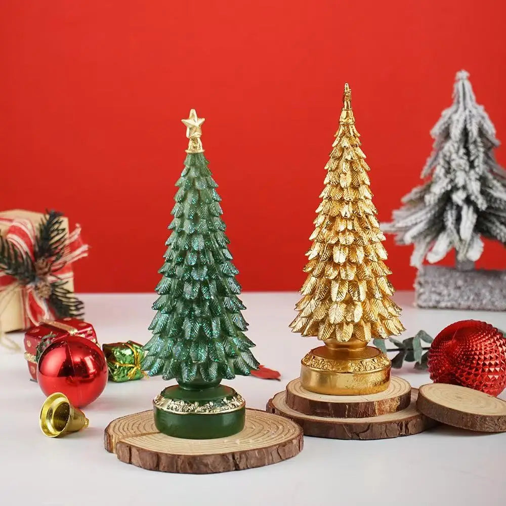 Resin Christmas Tree Figurine – Holiday Table Centerpiece Desk Ornament Home Decor