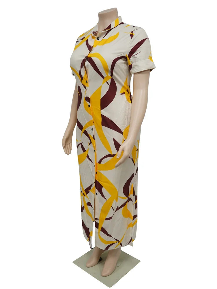 Women's Plus Size Printed Maxi Dress – Bodycon Button Party Dress