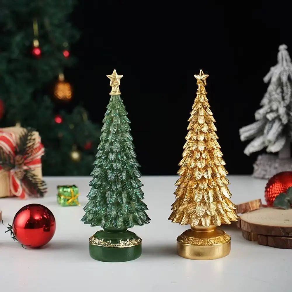 Resin Christmas Tree Figurine – Holiday Table Centerpiece Desk Ornament Home Decor