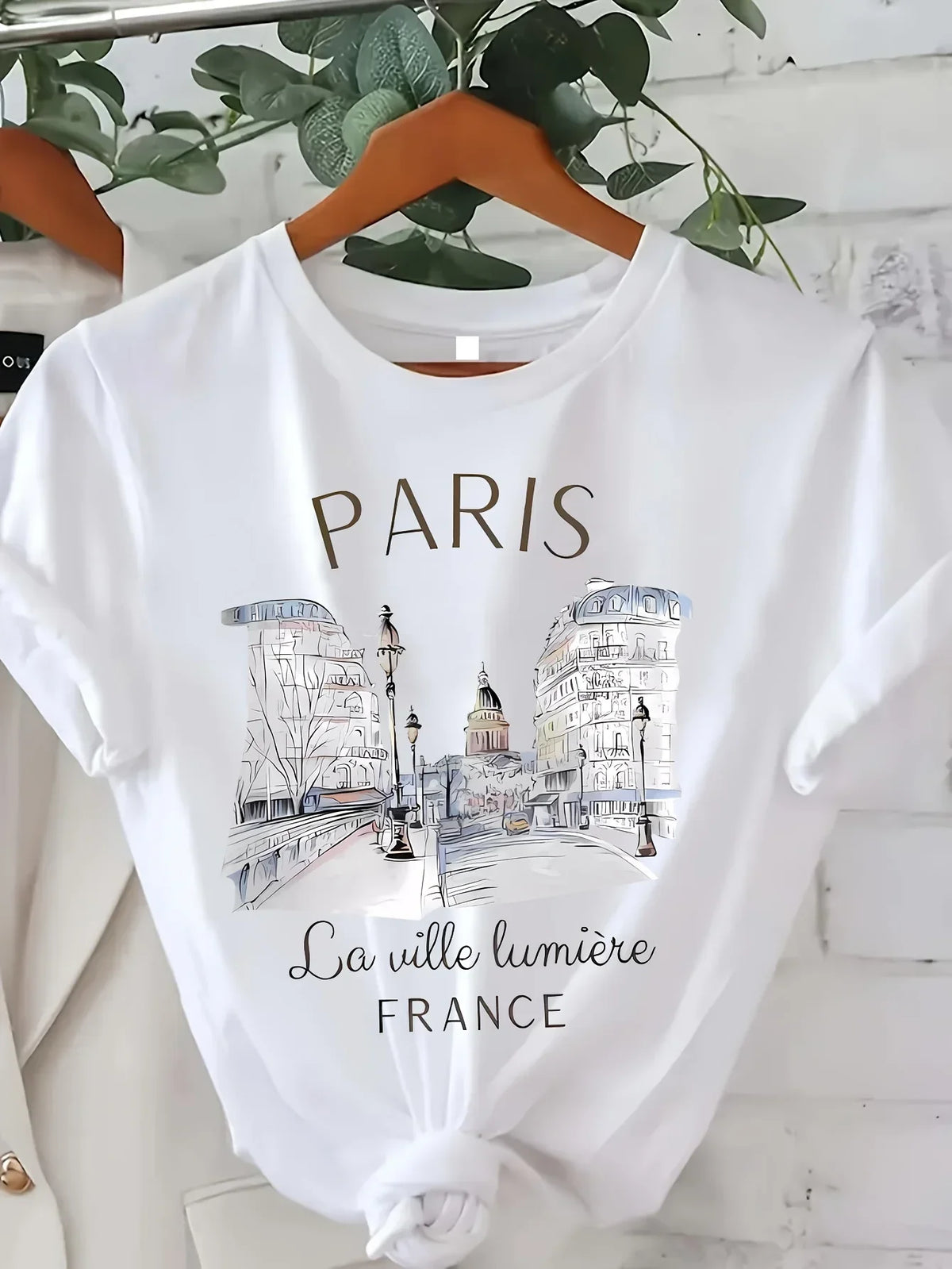 Women's Y2K Paris Print T-Shirt – Casual Crew Neck Summer Top