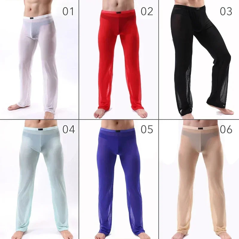 Men's Sheer Mesh See-Through Trousers – Sexy Transparent Gauze Sleepwear Bottoms