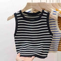 Women's Striped Ice Silk Knit Crop Top – Slim Fit Sleeveless Camisole