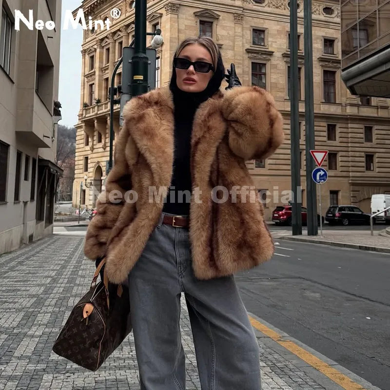 Women's Faux Fur Winter Jacket-Warm Long Coat