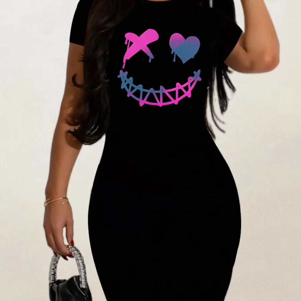 Women's Casual Graphic T-Shirt Midi Dress – Short Sleeve Loose Spring Summer Dress