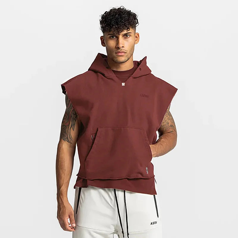 Men's Hooded Sleeveless Gym Tank Top – Cotton Bodybuilding Vest for Fitness & Workout (M–XXXL)