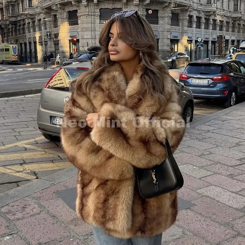Women's Faux Fur Winter Jacket-Warm Long Coat