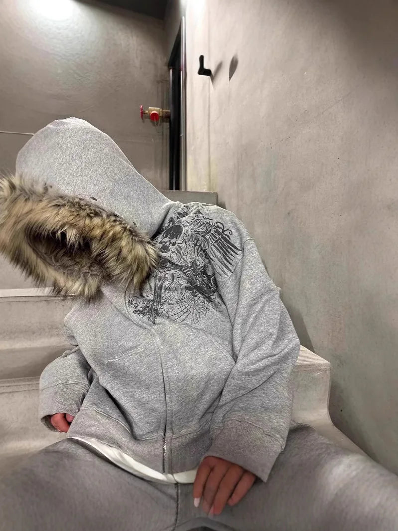 Women's Y2K Faux Fur Hooded Jacket