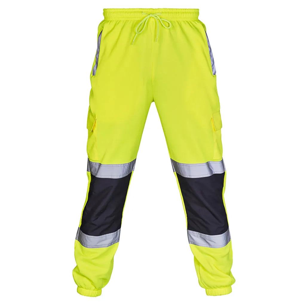 Men's Striped Reflective Safety Joggers – Patchwork Rain Trousers Workwear Pants
