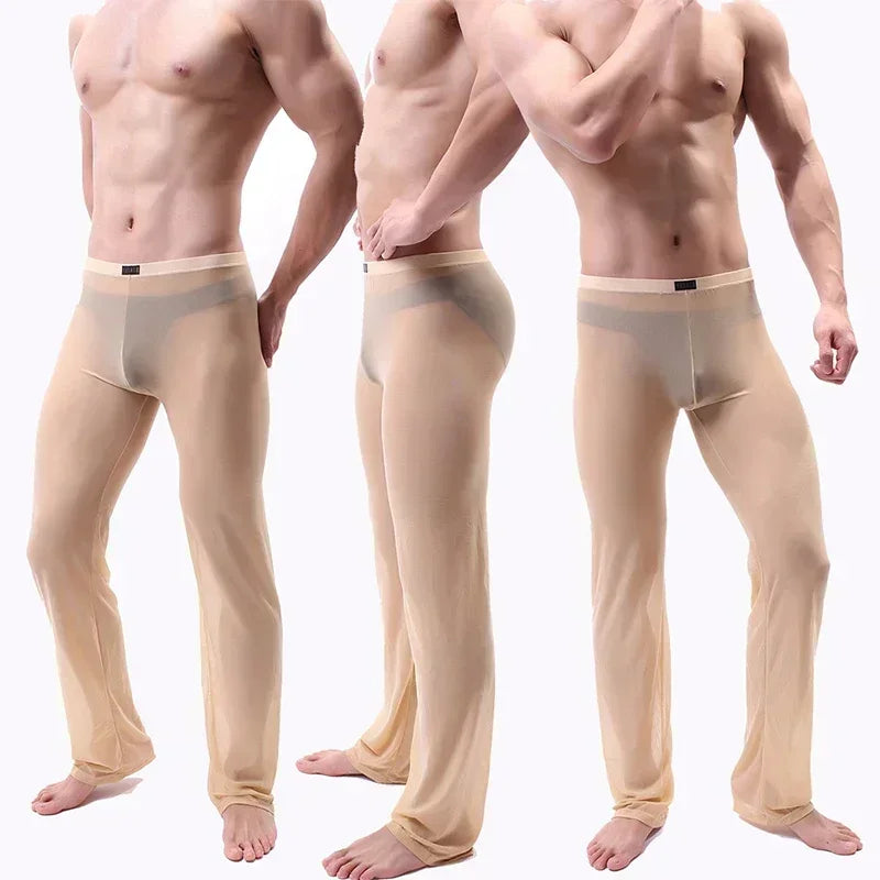 Men's Sheer Mesh See-Through Trousers – Sexy Transparent Gauze Sleepwear Bottoms