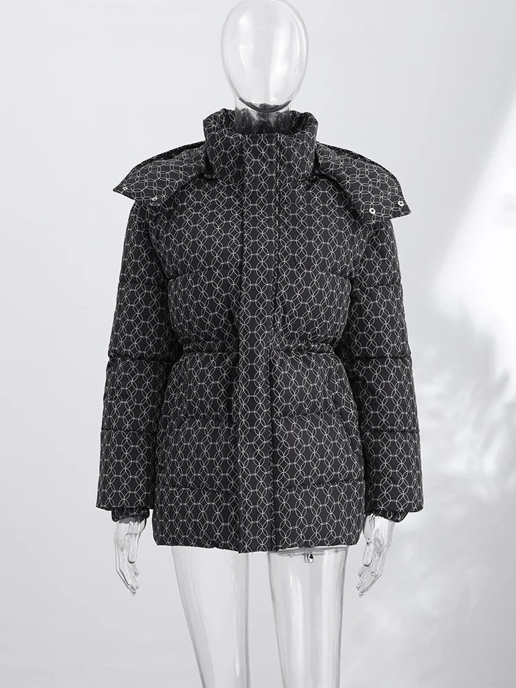Women's Printed Hooded Down Jacket – Slim Thicken Quilted Winter Coat