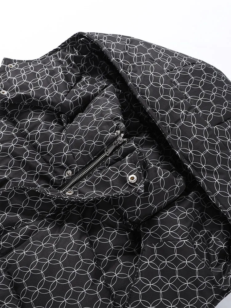 Women's Printed Hooded Down Jacket – Slim Thicken Quilted Winter Coat