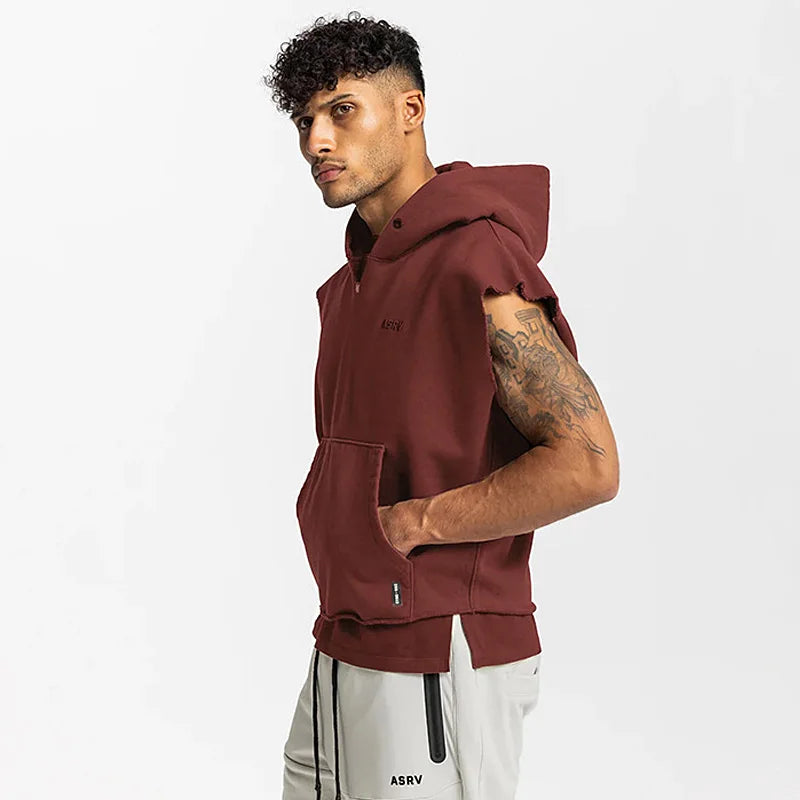 Men's Hooded Sleeveless Gym Tank Top – Cotton Bodybuilding Vest for Fitness & Workout (M–XXXL)