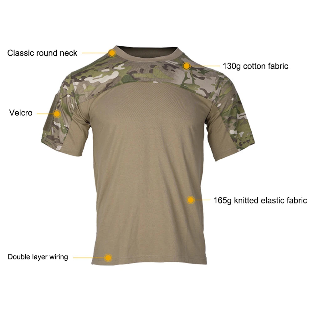 Men's Camo Tactical T-Shirt – Breathable Cotton Combat Tee for Hunting & Outdoor Workouts