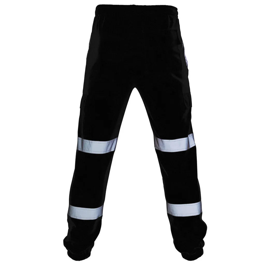 Men's Striped Reflective Safety Joggers – Patchwork Rain Trousers Workwear Pants
