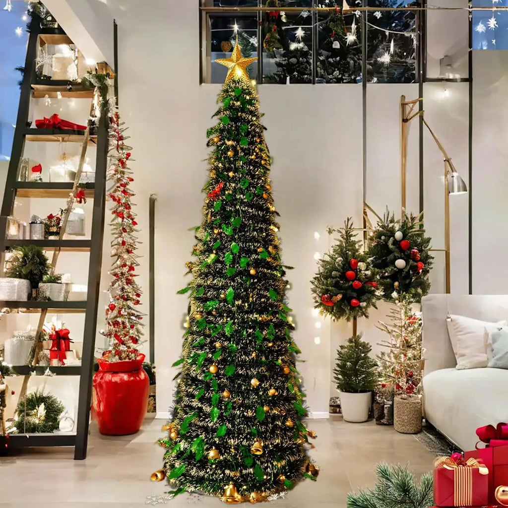 5 Ft Foldable Faux Christmas Tree – Indoor Winter Holiday Season Festival Ornament