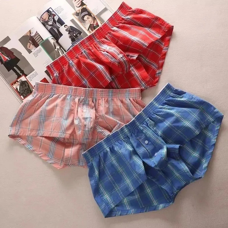 Men's Checkered Cotton Comfort Trunks – Sexy Briefs Underwear Home wear Shorts