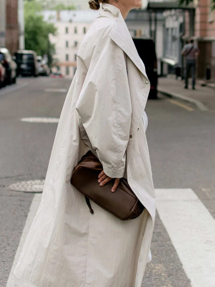 Women's Oversized Maxi Trench Coat – Dolman Sleeve Snap Button Outerwear