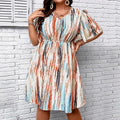 Women's Plus Size Striped V-Neck Dress – Casual Elastic Waist Resort Dress