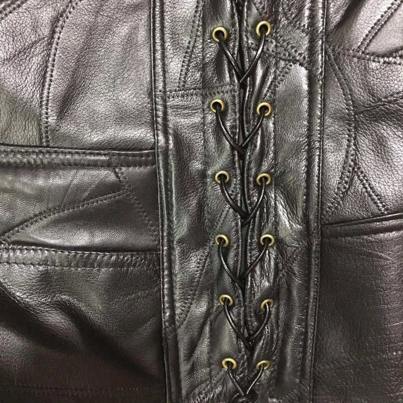 Men's Leather Motorcycle Vest – Side Lace Adjustable Biker Vest in Soft Sheepskin (S–4XL)