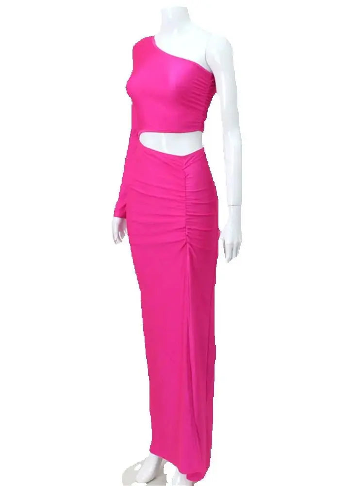 Women's One Shoulder Ruche Maxi Dress – Elegant Party Prom Gown