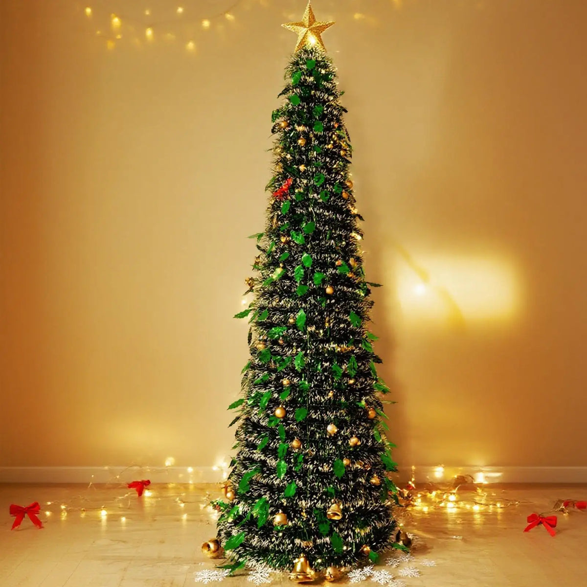 5 Ft Foldable Faux Christmas Tree – Indoor Winter Holiday Season Festival Ornament