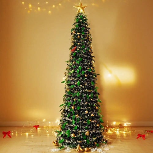 5 Ft Foldable Faux Christmas Tree – Indoor Winter Holiday Season Festival Ornament