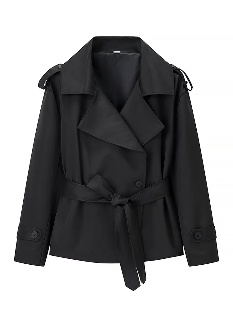 Women's Long Black Windbreaker Trench Coat – Loose Stand Collar Outwear