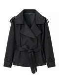 Women's Long Black Windbreaker Trench Coat – Loose Stand Collar Outwear