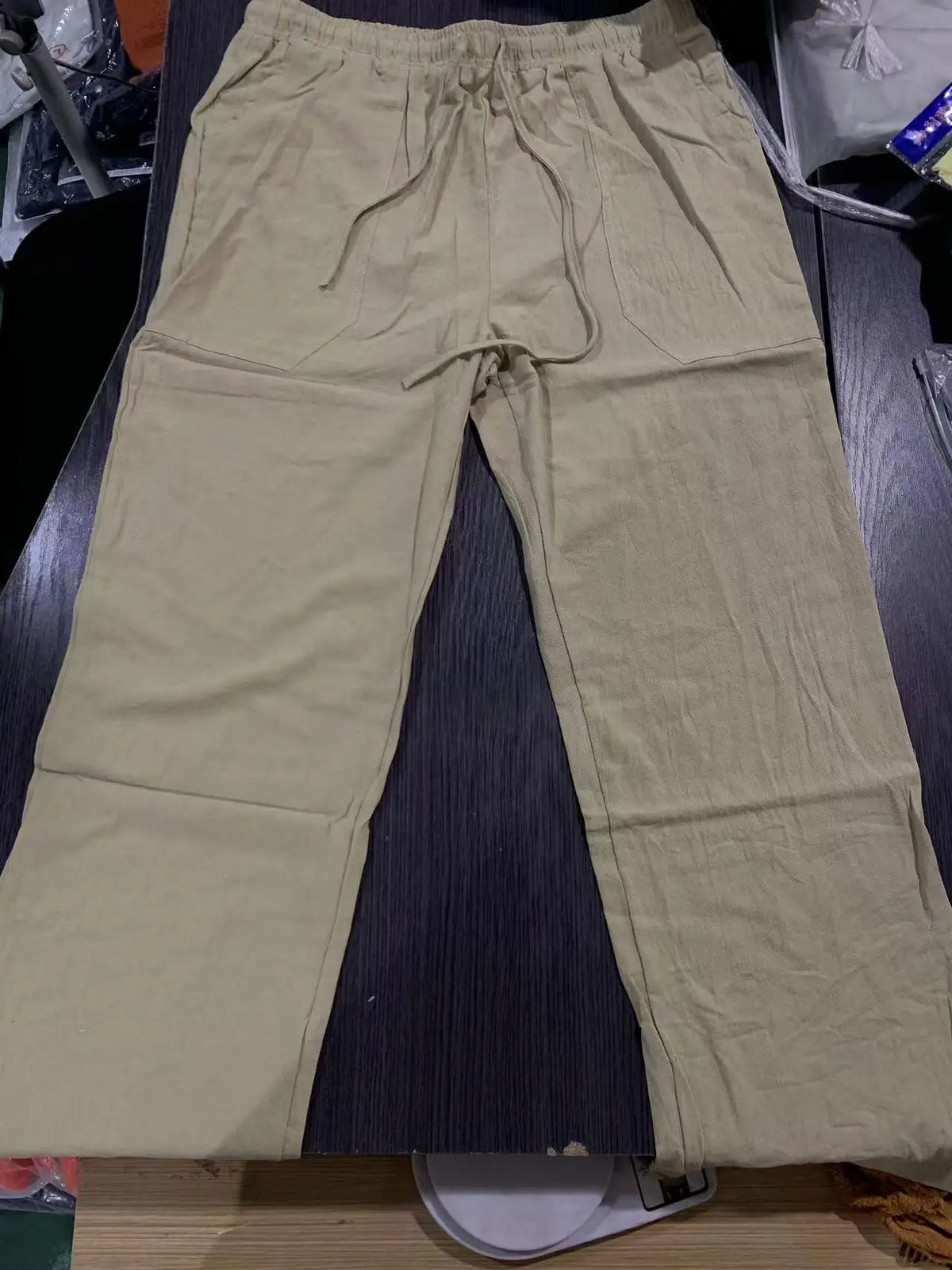 Men's Linen-Loose Straight Leg Cotton Linen Drawstring Trousers