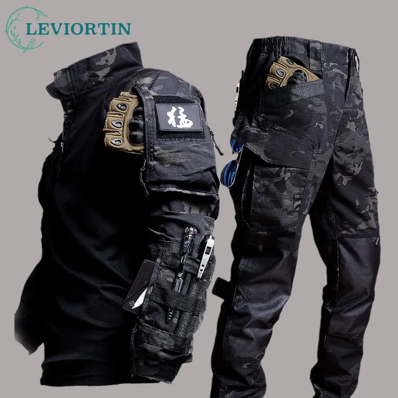 Mens Tactical Workwear Suit-Long Sleeve Shirt & Trousers Outdoor Camping Set