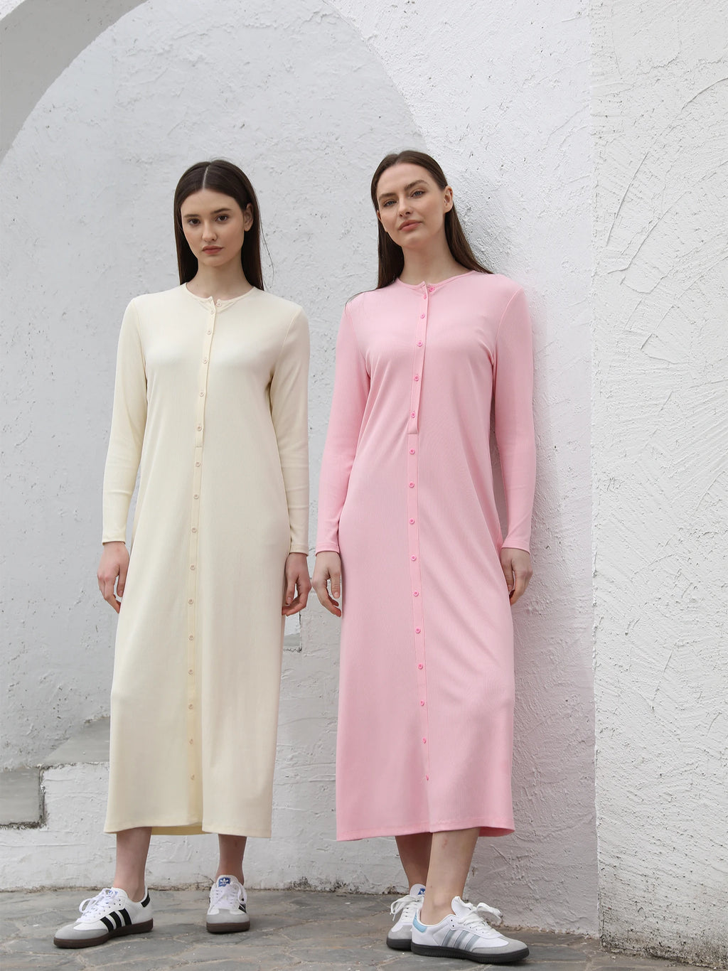 Women's Long Sleeve Ribbed Maxi Dress – Comfortable Elegant Lady Clothing