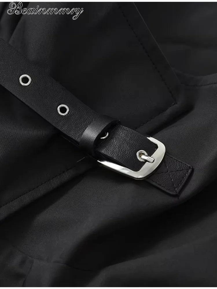 Women's Long Black Windbreaker Trench Coat – Loose Stand Collar Outwear