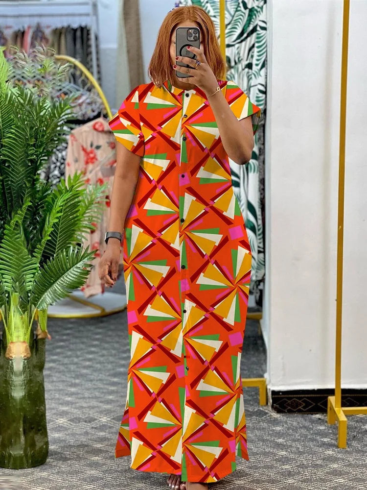 Women's Plus Size Printed Maxi Dress – Bodycon Button Party Dress