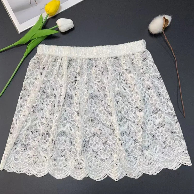 Women's Floral Lace Layered Half Skirt – Mori Girl Style Spring Autumn Skirt