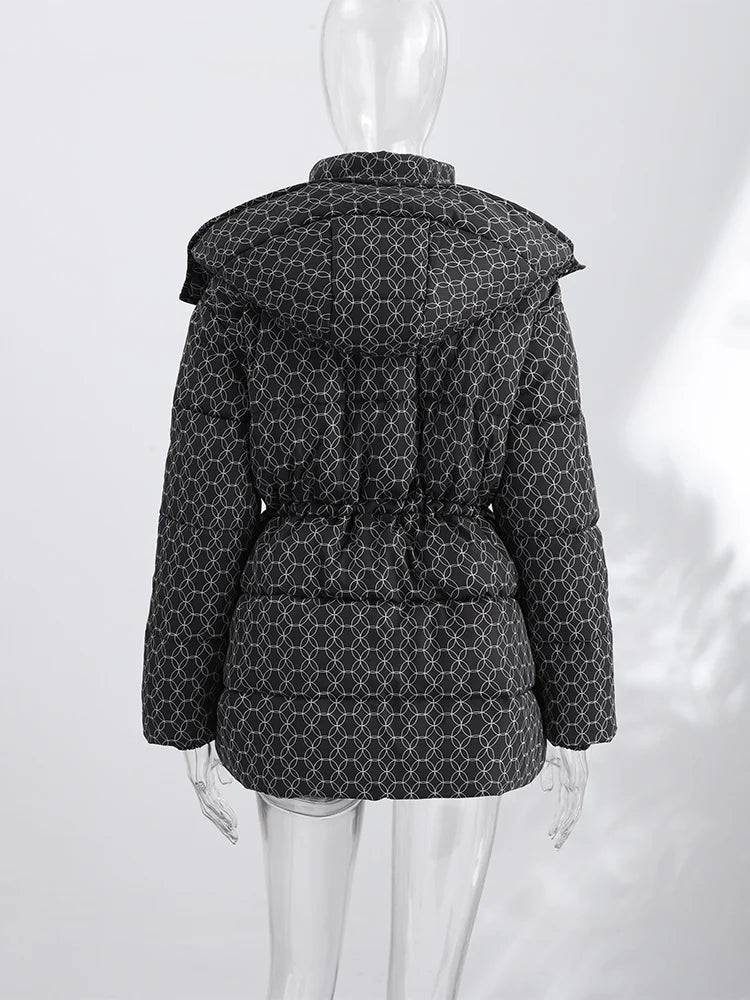 Women's Printed Hooded Down Jacket – Slim Thicken Quilted Winter Coat