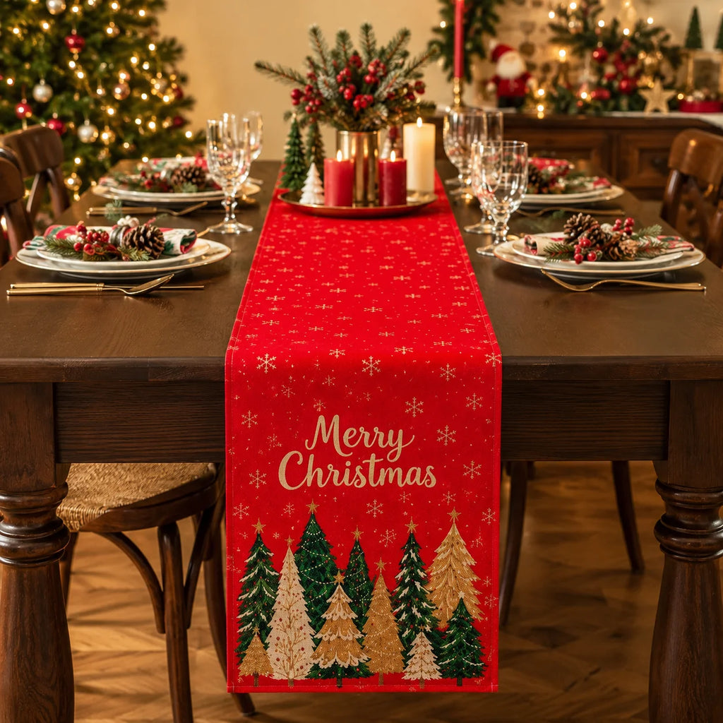 Christmas Tree Table Runner – Festive Winter Holiday Home Decoration